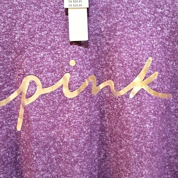 NWT Pink LS waist length purple heathered top oversize XS with gold pink logo - Picture 2 of 4
